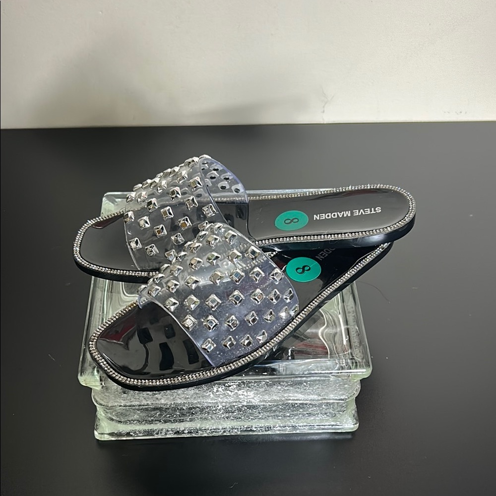 Steve Madden New Black and Silver Slide Sandals - Picture 3 of 7